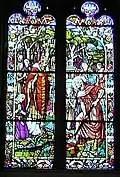 Vitrail de saint Fiacre, le jardinier, avec l'évêque de Meaux