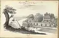 Désiré Monnier, Dole. Aspect de la promenade du Paquier depuis le cours, 2 mars 1840, album IV, p. 64, bibliothèque municipale de Besançon  Dessin par Désiré Monnier de la croix de Maizod, avec la légende suivante : "où déjeunèrent saint François de Sales et sainte Françoise de Chantal".