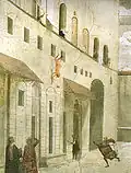 Détail de la fresque de Le Miracle de l'enfant ressuscité  de Domenico Ghirlandaio, chapelle Sassetti, basilique Santa Trinita.