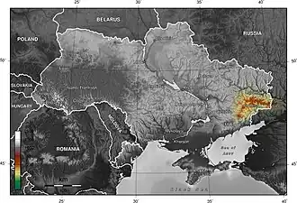 Carte de localisation du plateau du Donets en Ukraine.
