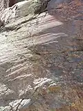 Dos de baleine avec stries glaciaires mises en évidence par un jeu d'ombres dans la vallée de la Clarée en France.