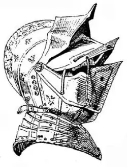 Double visière (apparue pour la première fois au XVIe&nbsp;siècle pour les casques de combat rapproché).