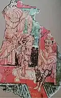 Peinture de l'ancien stūpa. Couleurs sur enduit. Miran.
