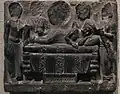 Le rêve de la reine Māyā, mère de Siddhartha Gautama (la Conception du Bouddha). Gandhara, période Kushan, IIe s. Schiste, H. 16.5 x L. 19,4&nbsp;cm. Met.