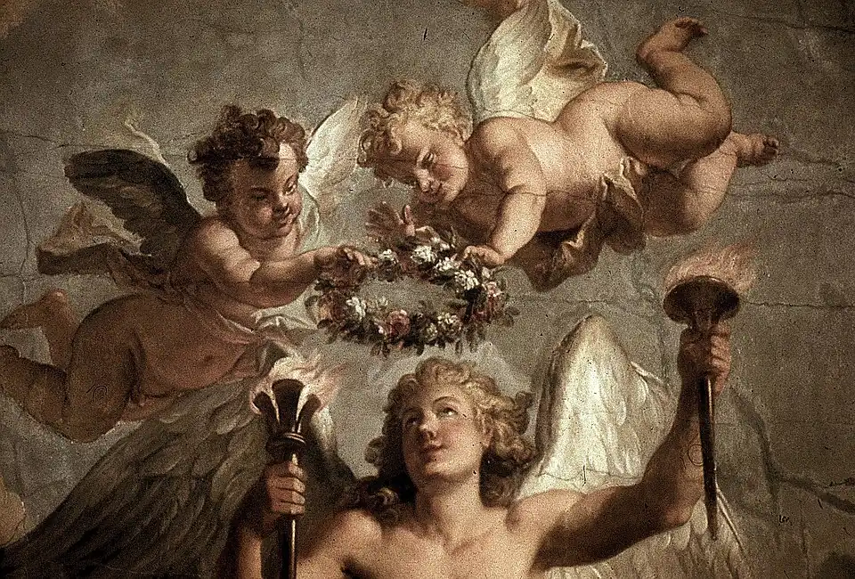Éros et HimérosPlafond du Salon de Mathématique et Physique, du Zwinger de Dresde, peinture de Louis de Silvestre , vers 1720.