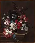 Attribué à Catherine Girardon, Vase de fleurs sur un entablement.