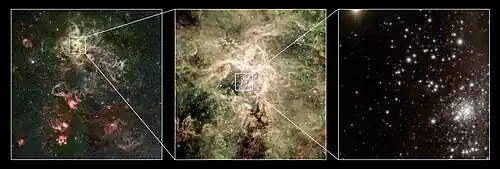 Le jeune amas ouvert RMC 136a par le Très Grand Télescope de l'observatoire européen austral.
