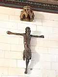 Christ, statue de poutre de gloire, bois sculpté et ciré, traces de polychromie, XIVe&nbsp;siècle