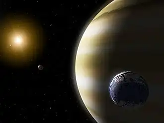 Vue d'artiste d'une lune habitable.