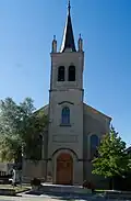 Vue du temple d'Échallens depuis la route de Lausanne.