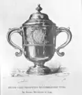 Coupe d'argent offerte à Edward Tyng par les marchands de Boston pour avoir vaincu le capitaine Joannis-Galand d'Olabaratz, le premier corsaire français au large des côtes de Boston, 24 juin 1744