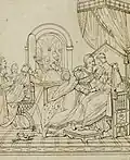 Gravure de Charles Normand reproduisant le tableau Edwy et Elgiva d'Elizabeth Harvey présenté au Salon de 1812