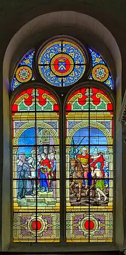 Remise de la charte de fondation prieuré (à gauche),  Saint-Martin (à droite).