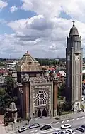 L'église, vue du beffroi de l'hôtel de ville de Comines.