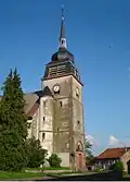 Clocher à bulbe de l'église de Domjevin reconstruit après la Première Guerre mondiale quasi identiquement à celui de 1733.