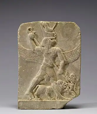 Seth-Horus harponnant un ennemi (IVe siècle avant notre ère. Walters Art Museum.