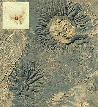 Image satellite du Tarso Toon (en haut à droite) et de l'Ehi Yéy (en bas à gauche).
