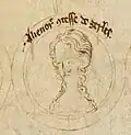 Une illustration de la princesse Aliénor de Woodstock sur le parchemin des rois d'Angleterre dans l'arbre généalogique d'Edward&nbsp;Ier (avant 1308).