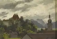 Le château et le village de Vaulruz, huile sur bois 17 × 26,5 cm.