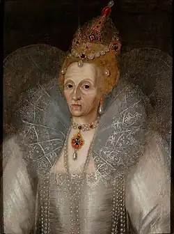 Portrait d'Élisabeth Ire âgée dont le visage présente de profondes rides.