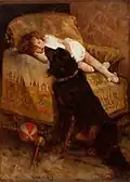 Elizabeth Strong, Enfant endormi avec chien, 1887