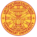 Le sceau de l'université Thammasat de Thaïlande a pour fond un Dharmachakra.