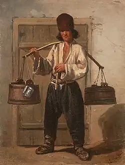 Un marchand de kvas chaussé de laptis, toile d'Émile François Dessain (1808-1882).
