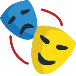 Dessins de deux masques basiques, l'un jaune et l'autre bleu.
