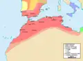 Extension maximale de l'Empire almohade(début XIIIe&nbsp;siècle)