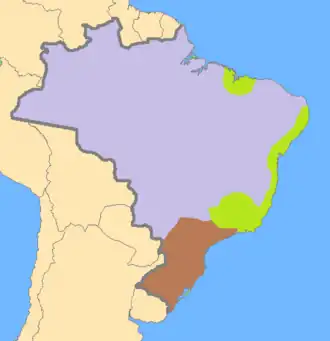 Une carte du Brésil avec les régions de couleurs différentes