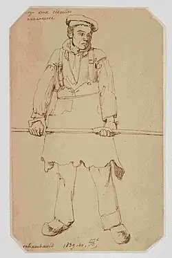 Dessin d'un employé aux cisailles à Fourchambault d'après l'oeuvre de Ignace-François Bonhommé.