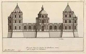 "Principale Entrée du Chasteau de Colombieres comme estoit la pensée de l'Architecte", Jean Marot, milieu du XVIIe&nbsp;siècle.