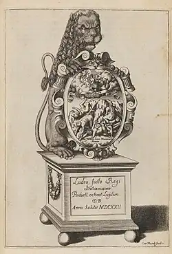 Gravure de Grégoire Huret dans un ouvrage édité par Jacques Roussin sur l'entrée royale de Louis XIII à Lyon en 1622