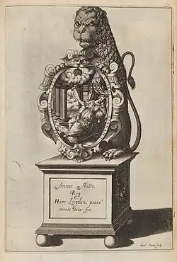 Gravure de Grégoire Huret dans un ouvrage édité par Jacques Roussin sur l'entrée royale de Louis XIII à Lyon en 1622
