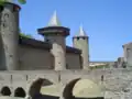 Hourds reconstruit, à Carcassonne, Languedoc.