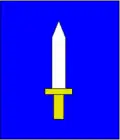 D'azur à l'épée d'argent garnie d'or