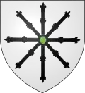 D'argent à l'escarboucle fleuronnée de sable allumée de sinople.