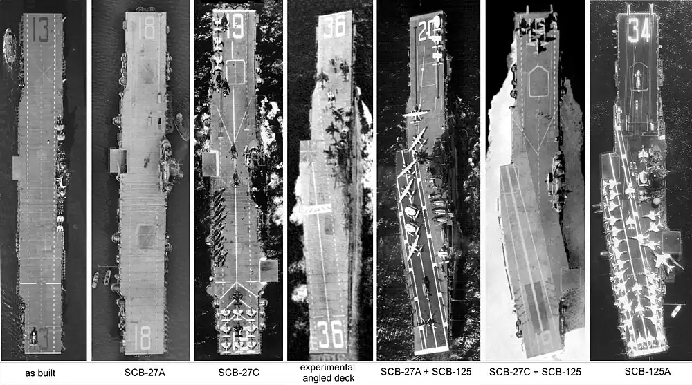 Les différentes modernisations des navires de la classe Essex entre leur contruction et 1960.