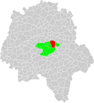Vue d'une carte indiquant l'emplacement d'une commune dans son département.