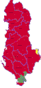 Composition ethnique de l'Albanie en 1989 (en vert les arrondissement à majorité hellénophone, en jaune à majorité slavophone).