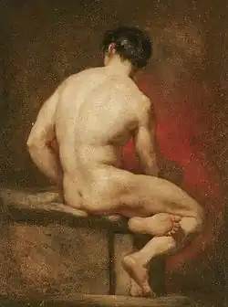 Homme nu assis de dos, coll. part.