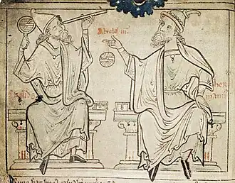 Hermann de Reichenau avec un astrolabe (scène supposée vers 1045).