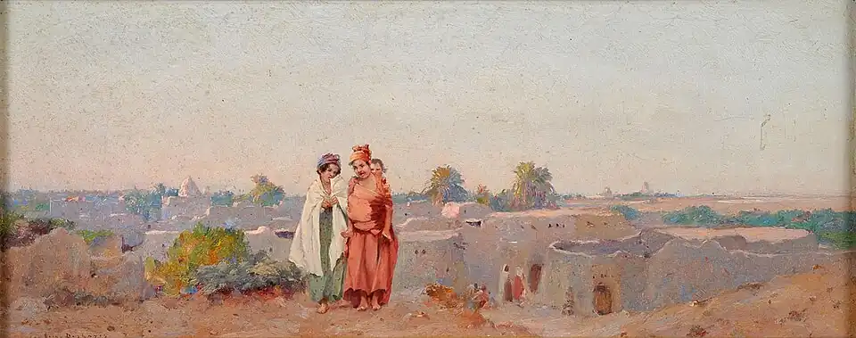Trois filles d'Alger, coll. part.  huile sur panneau, 23x55.
