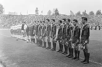 1961, lors d'un match de Coupe d'Europe face à Hambourg.