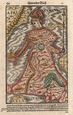 L'Europe représentée comme une reine sur une carte de 1584.