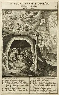 La Nativité, estampe tirée de Evangelicae Historiae Imagines, publiée par le Jésuites d'Anvers, Bibliothèque de l'université de Maastricht.