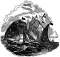 Illustration de l'attaque du Ganj-i-Sawai (au centre).