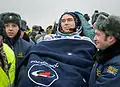 Sergey Volkov est ici au retour de sa troisième mission, dans les plaines du Kazakhstan.