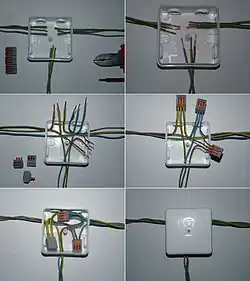Raccordement d'une boite de jonction à l'aide de connecteurs de marque Wago