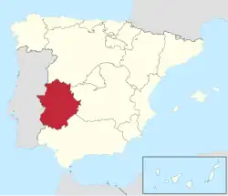 Situation géographique de l'Estrémadure en Espagne.